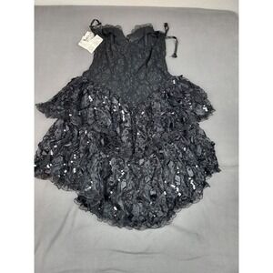 Vintage Florencia Fiume Dress Women Large Black Corset Party Goth Layered Sequin